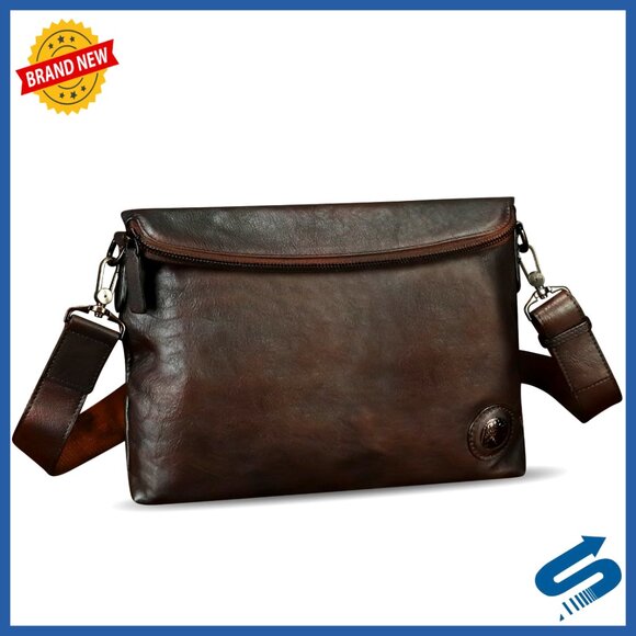 Genuine Leather Messenger Bag Crossbody Satchel Shoulder Bag for Men Women
